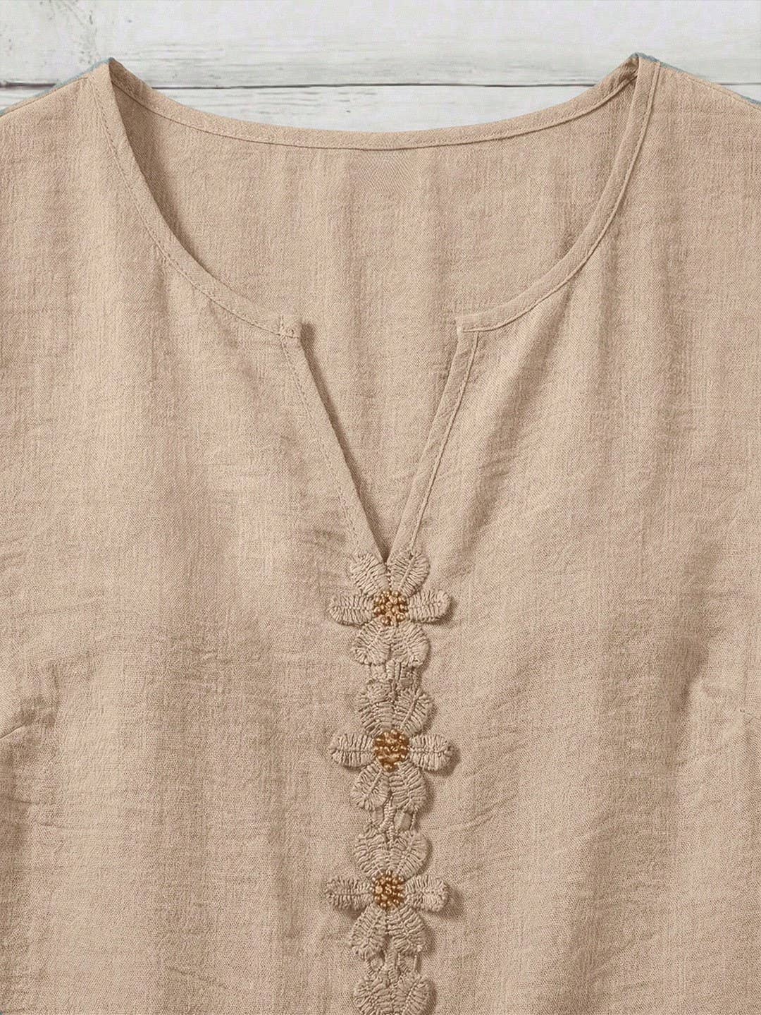Boho Floral Embroidery V-Neck Ruffle Sleeves Shirt