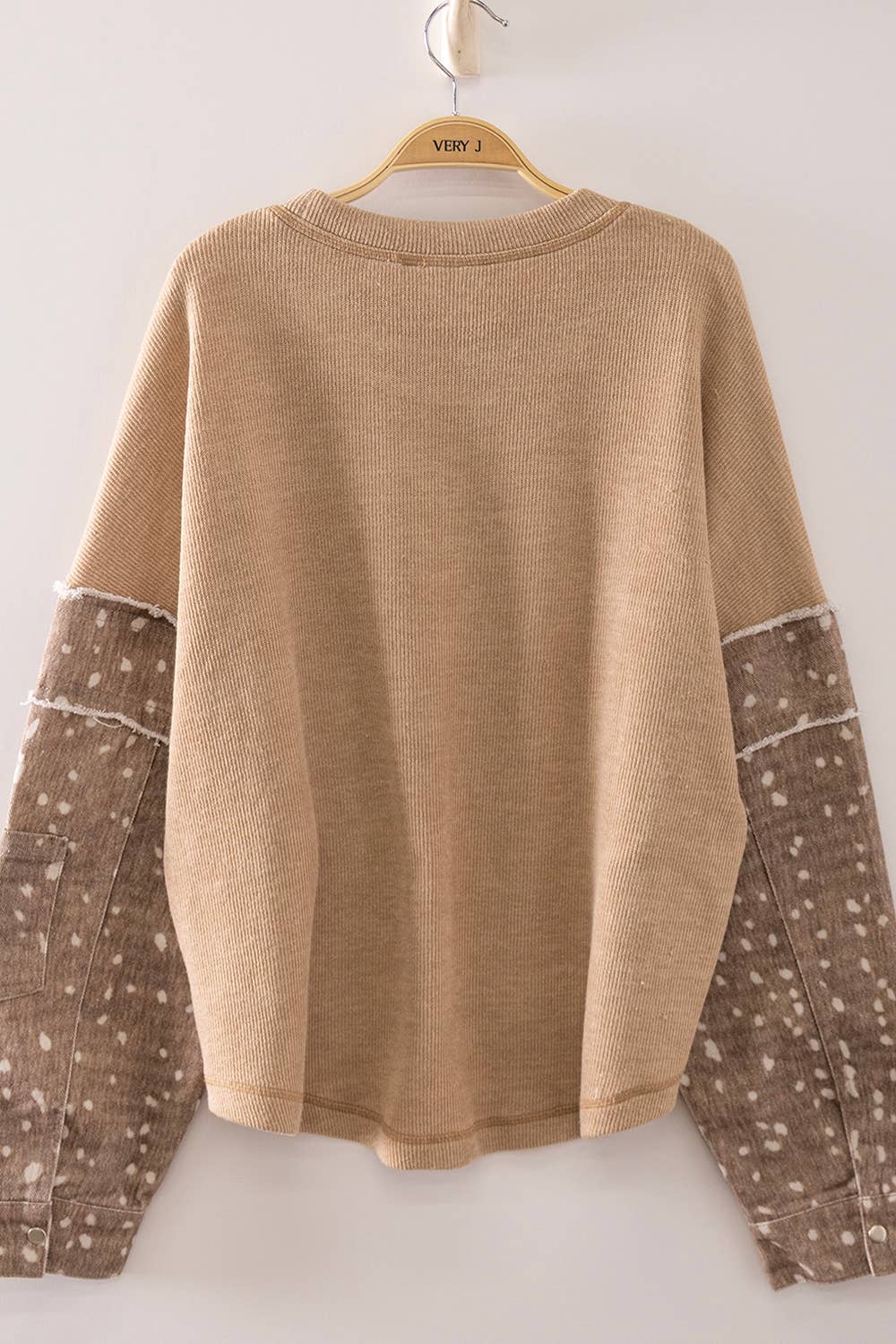 Thermal Denim Print Sleeve Top