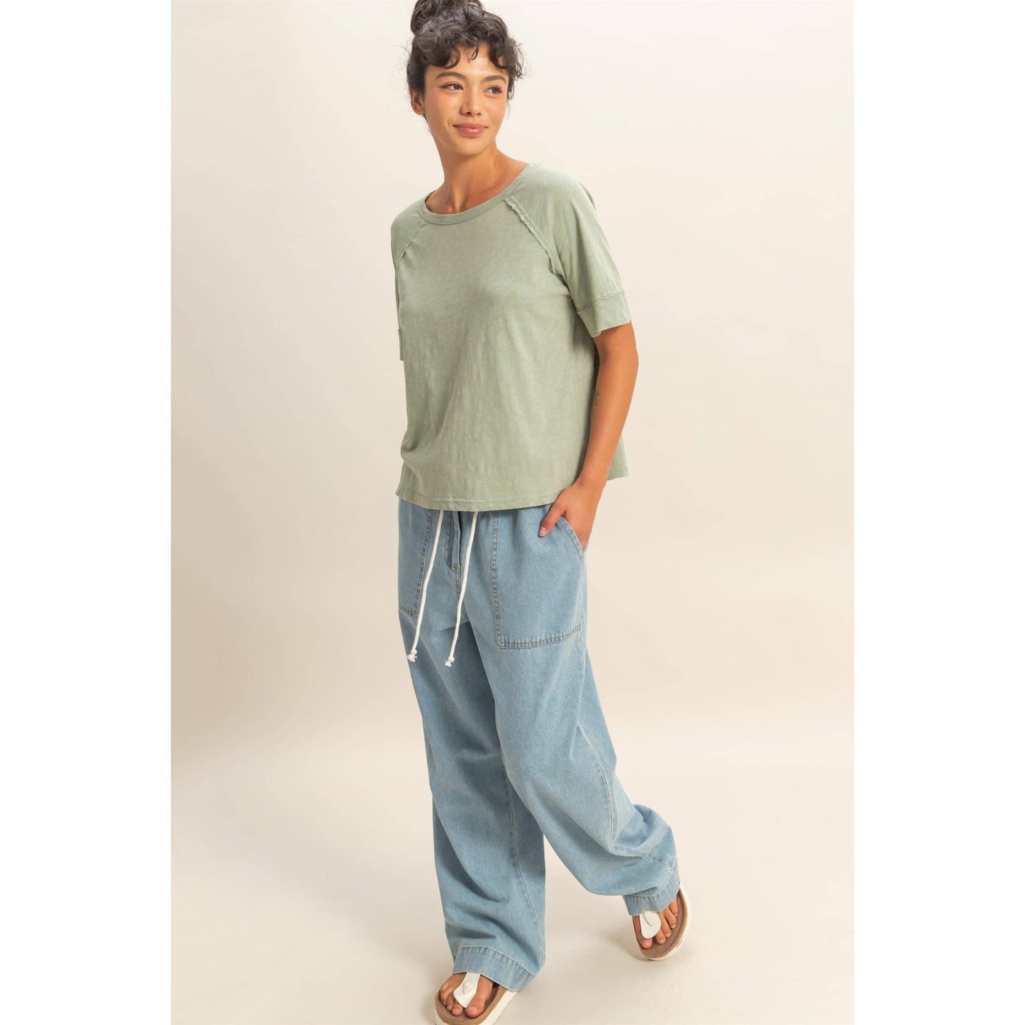 Acid Wash Raw Seam Raglan Short Sleeve Tee