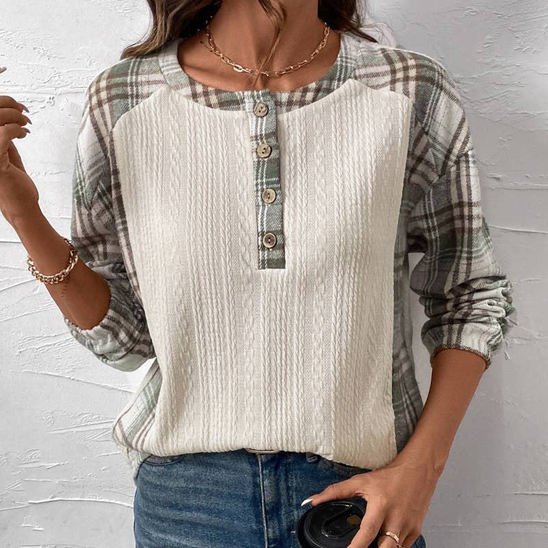 Plaid Henley Style Top