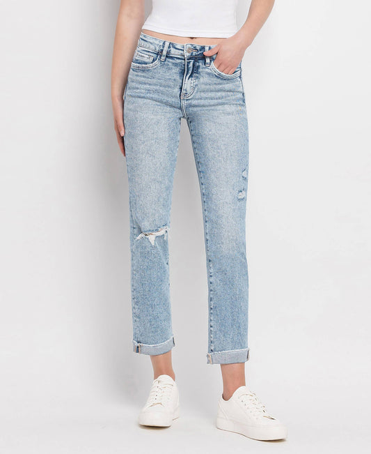 Tummy Control High Rise Cuff Straight Leg