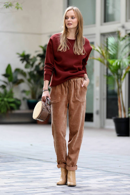 Corduroy Drawstring Cuffed Pants