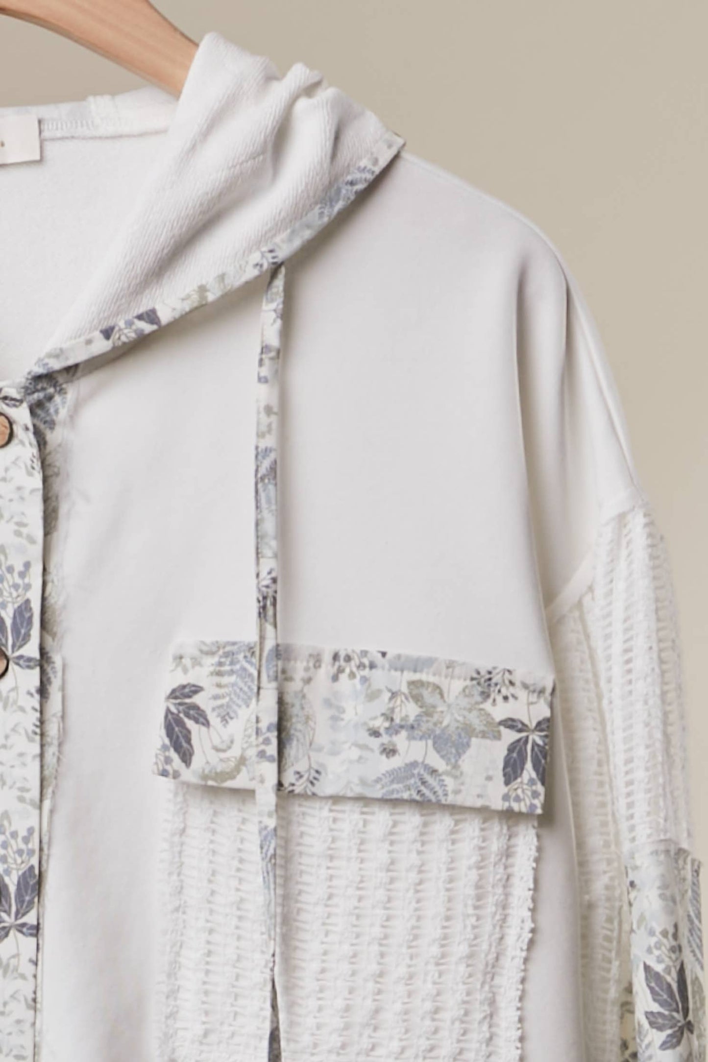 Floral Print Trim Hoodie with Drawstring Neck