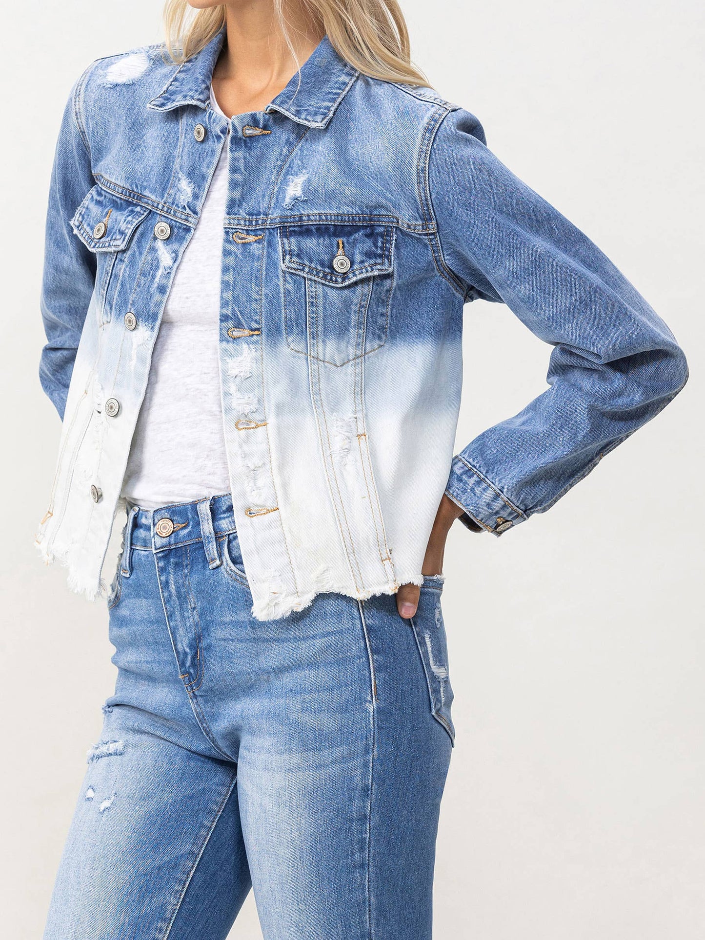 Classic Crop Denim Bleach Detail Jacket
