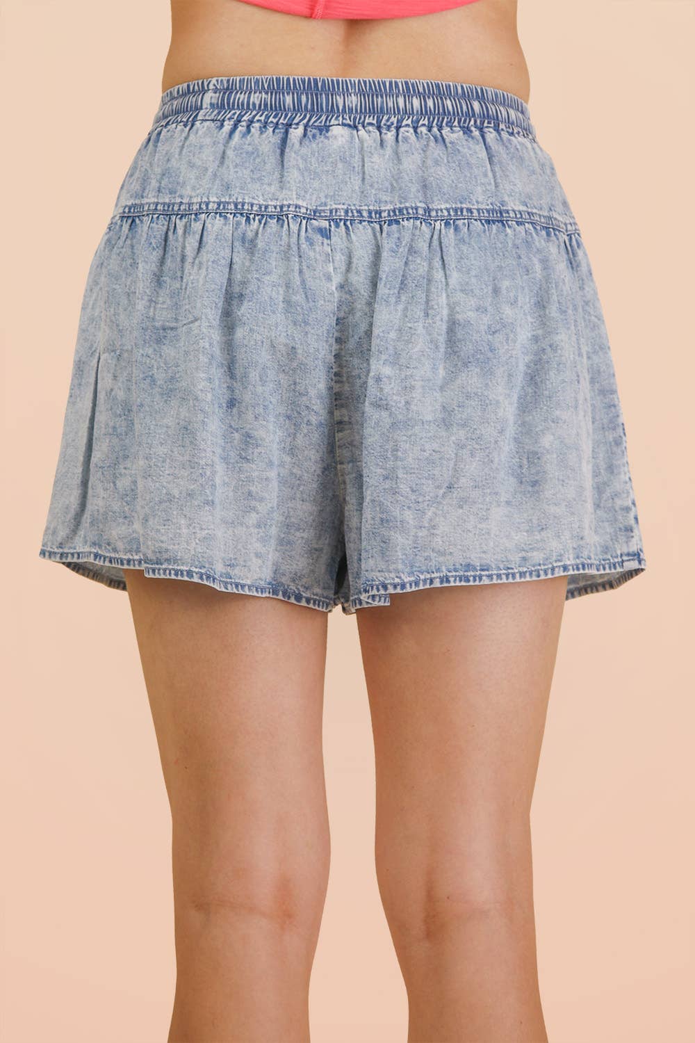 Washed Chambray Button Detail Flare Shorts