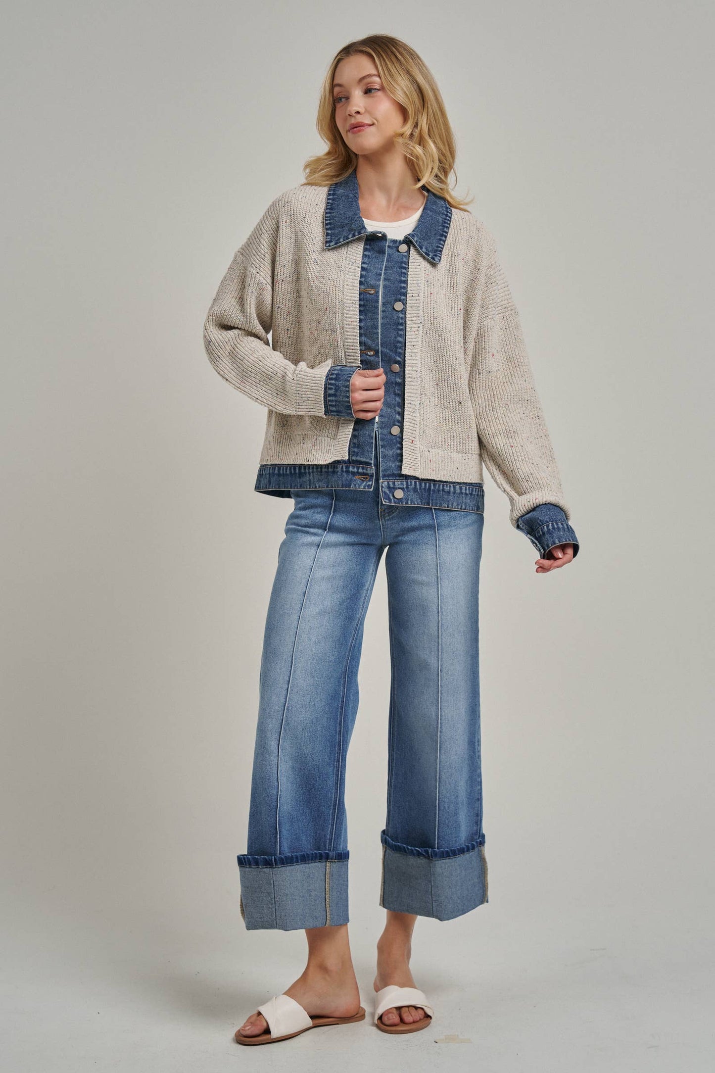 Stretch Denim Wide Leg Jeans