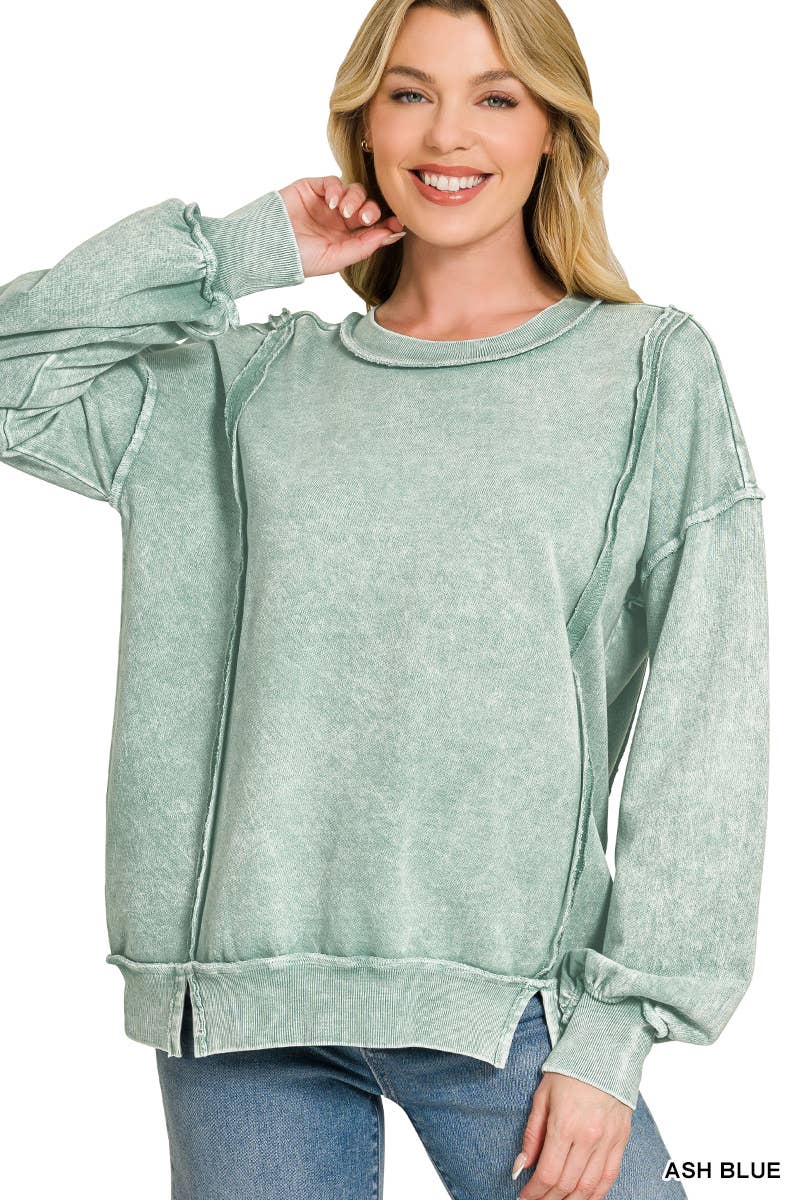 0326 Halo Snow Washed F/Terry Exposed Seam Sweatshirt SI-29633 Zenana