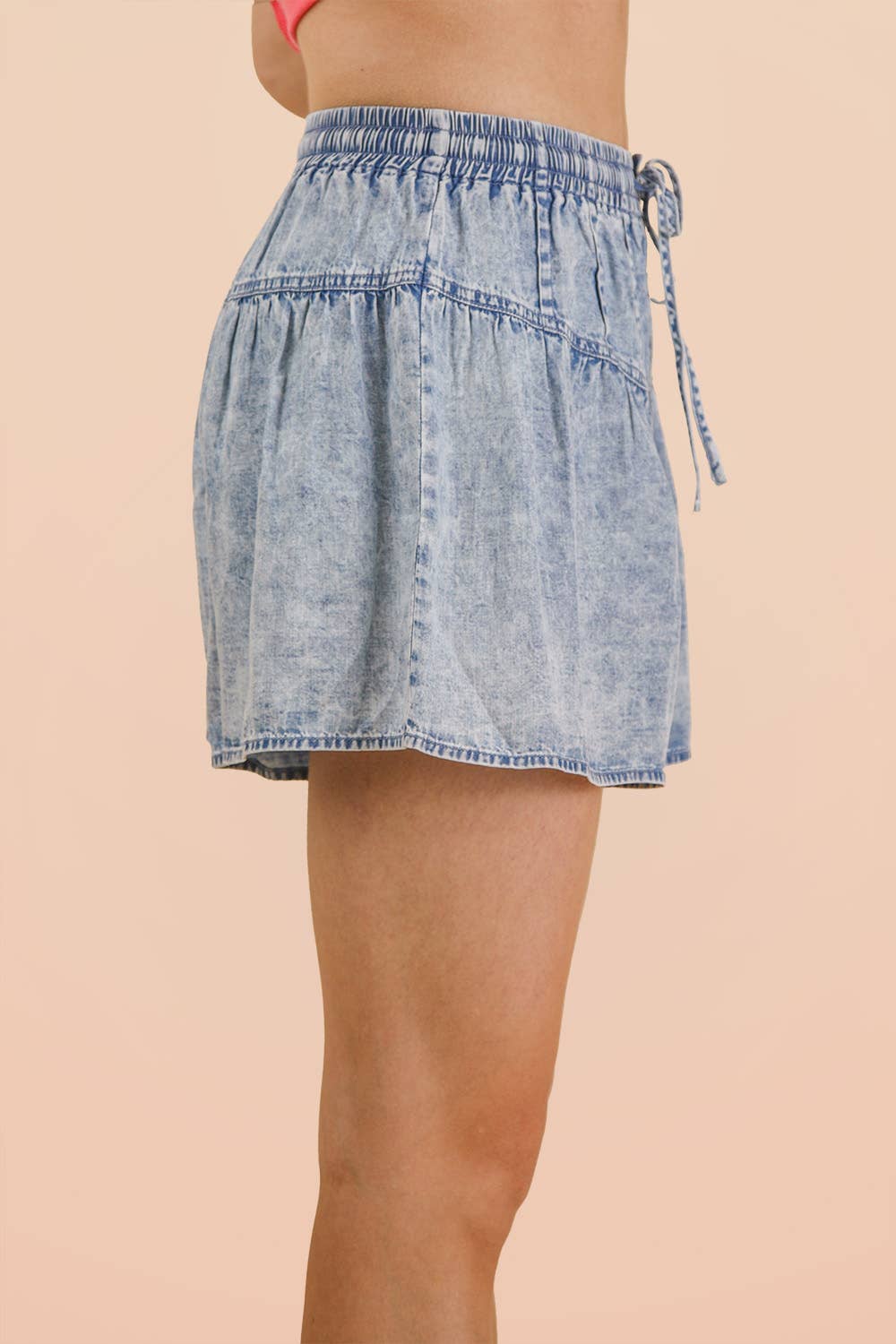 Washed Chambray Button Detail Flare Shorts