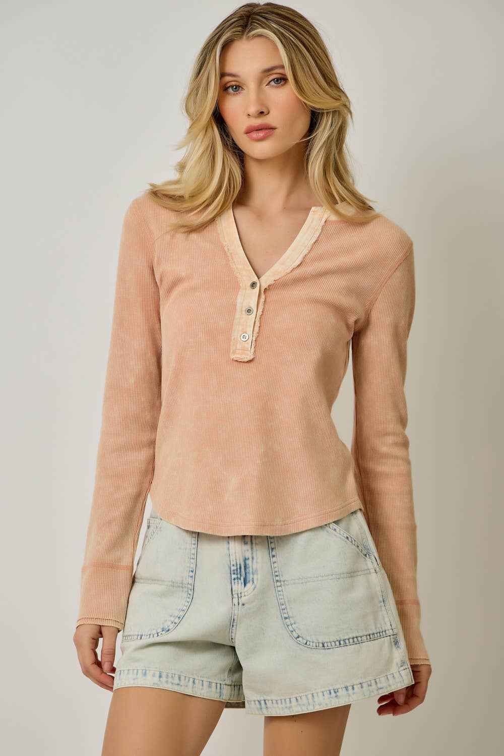60459 Washed Thermal Henley Top