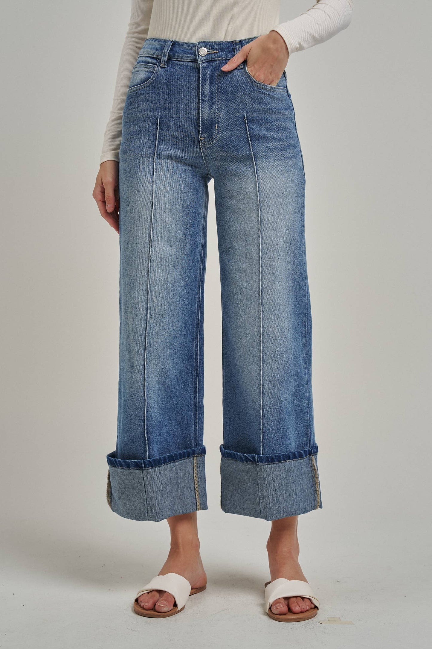 Stretch Denim Wide Leg Jeans