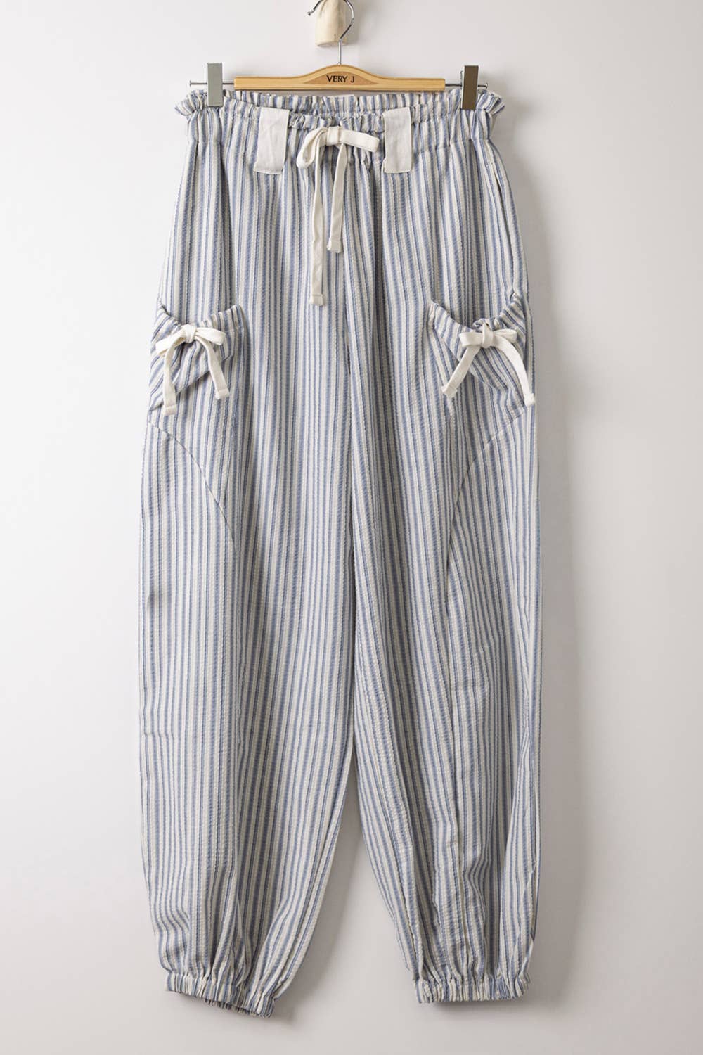 Bow Detail Stripe Textured Joggers