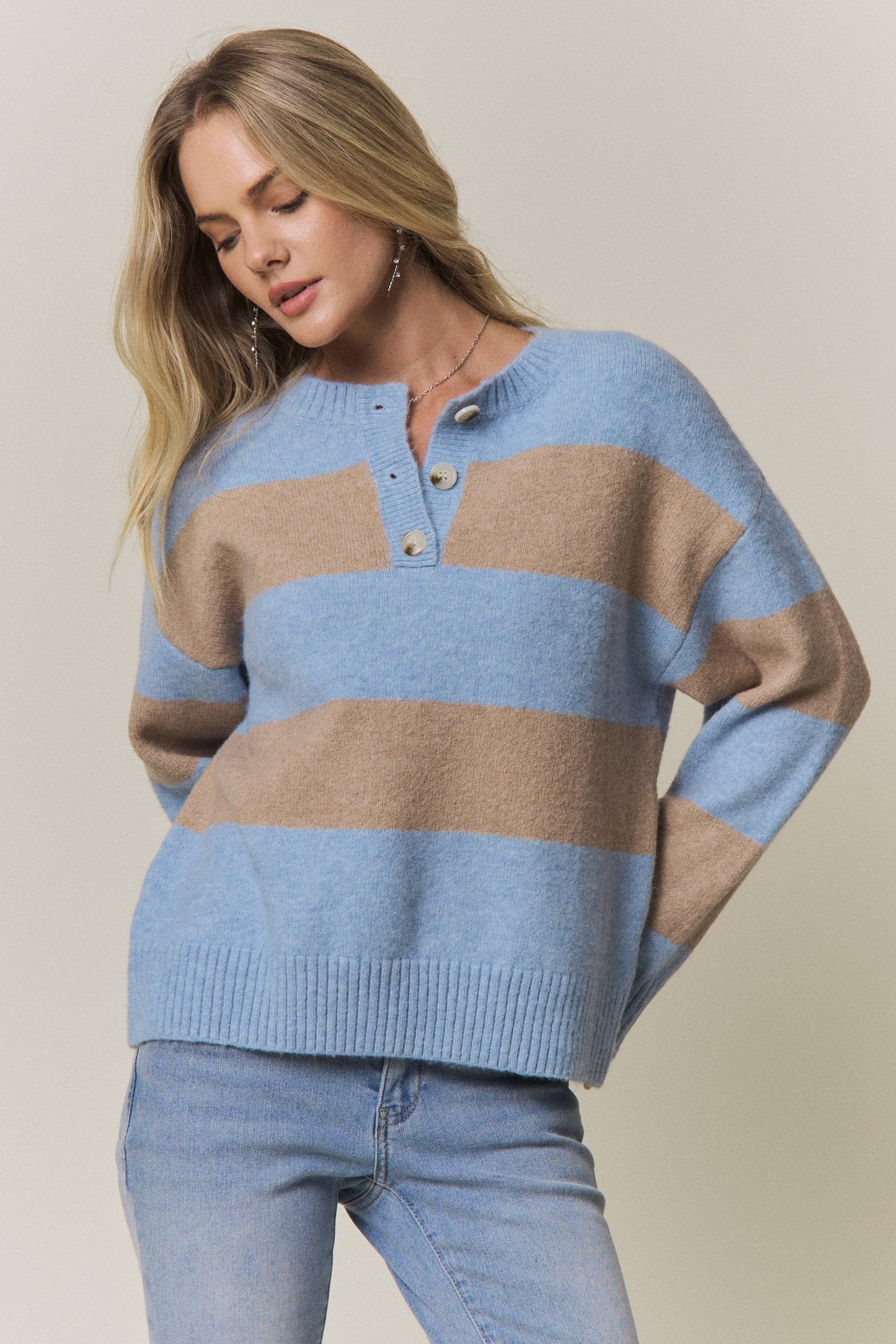 COZY CHIC STRIPED SWEATER - CESW4374