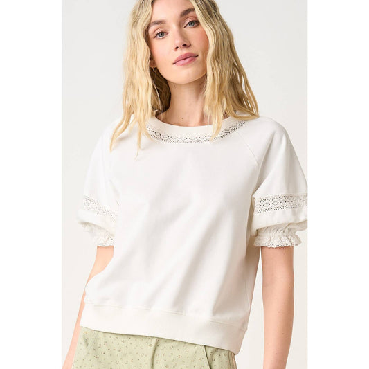 Lace Detail Short Puff Sleeve Top