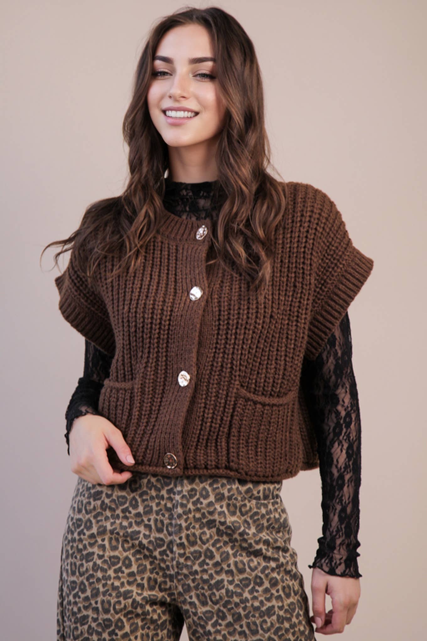 Button Down Knit Sweater Top