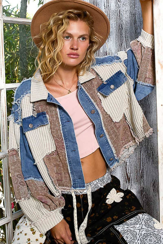Contrast Pattern Cropped Jacket