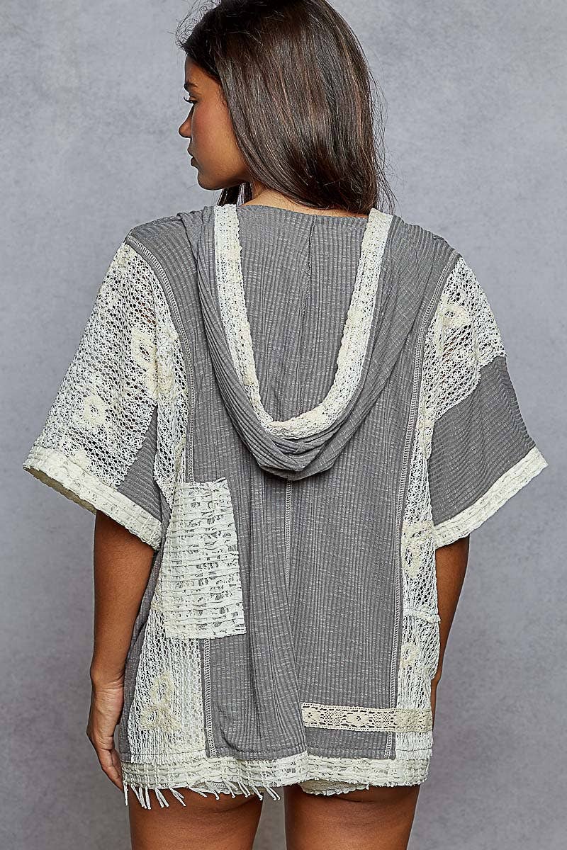 V-neck Hoodie Crochet Flower Top