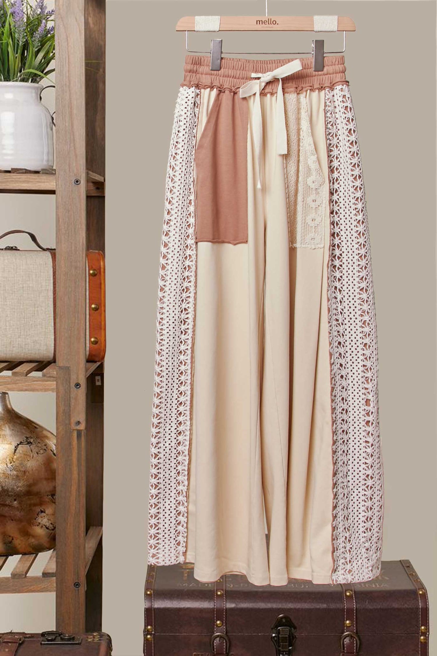 Lace Accents Patchwork Maxi Pants