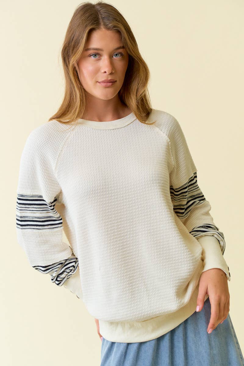 CONTRAST FAIRISLE KNIT SWEATSHIRT - 45351T
