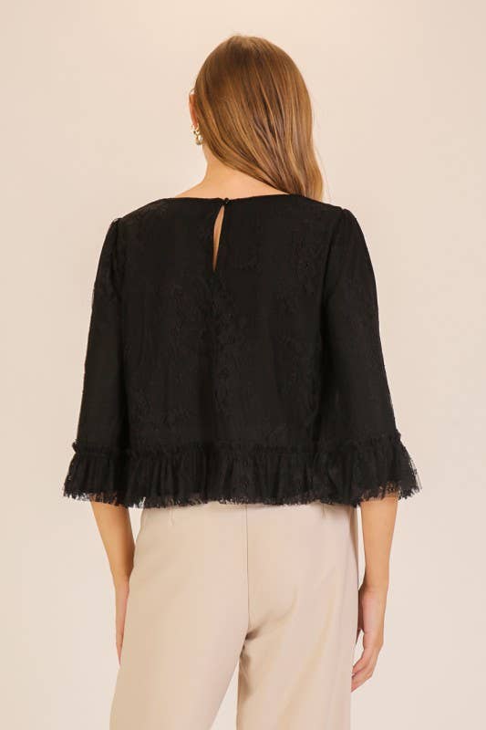 Sheer Lace Ruffle Hem Blouse