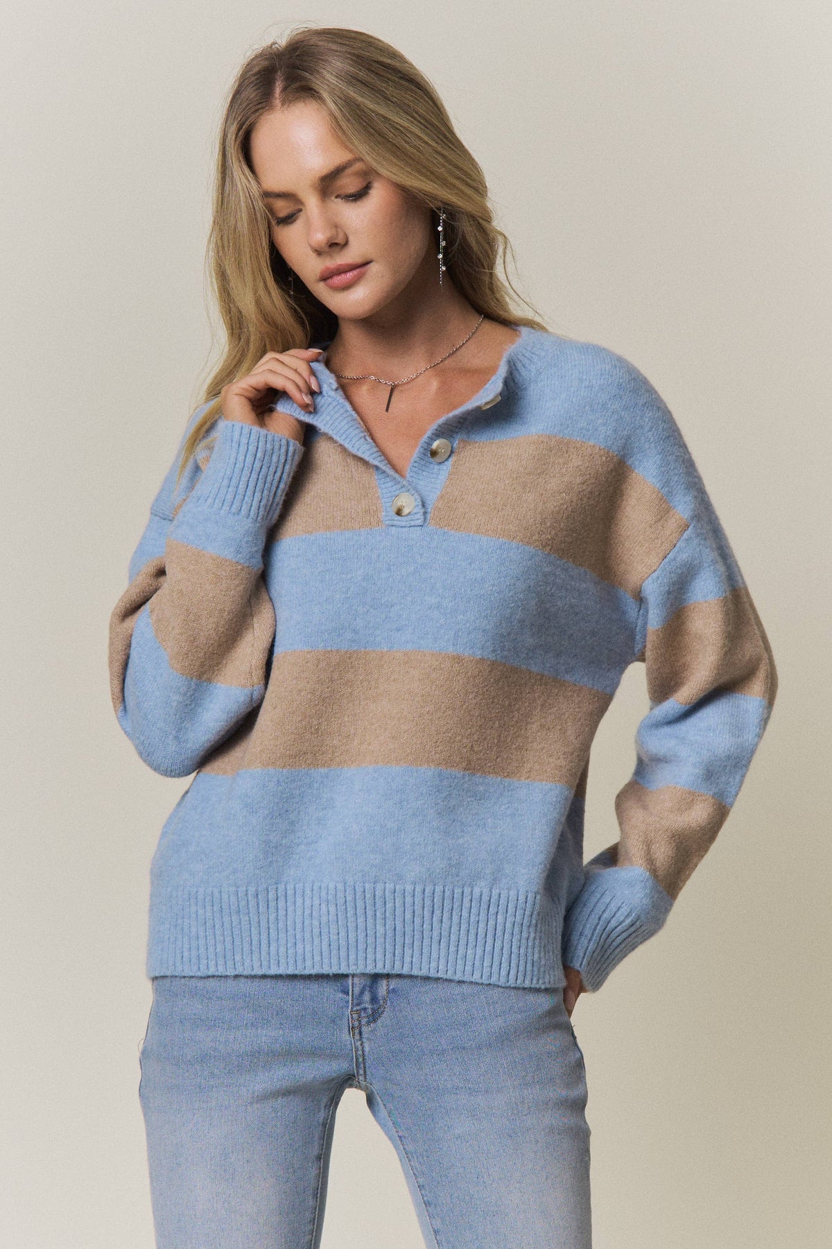COZY CHIC STRIPED SWEATER - CESW4374