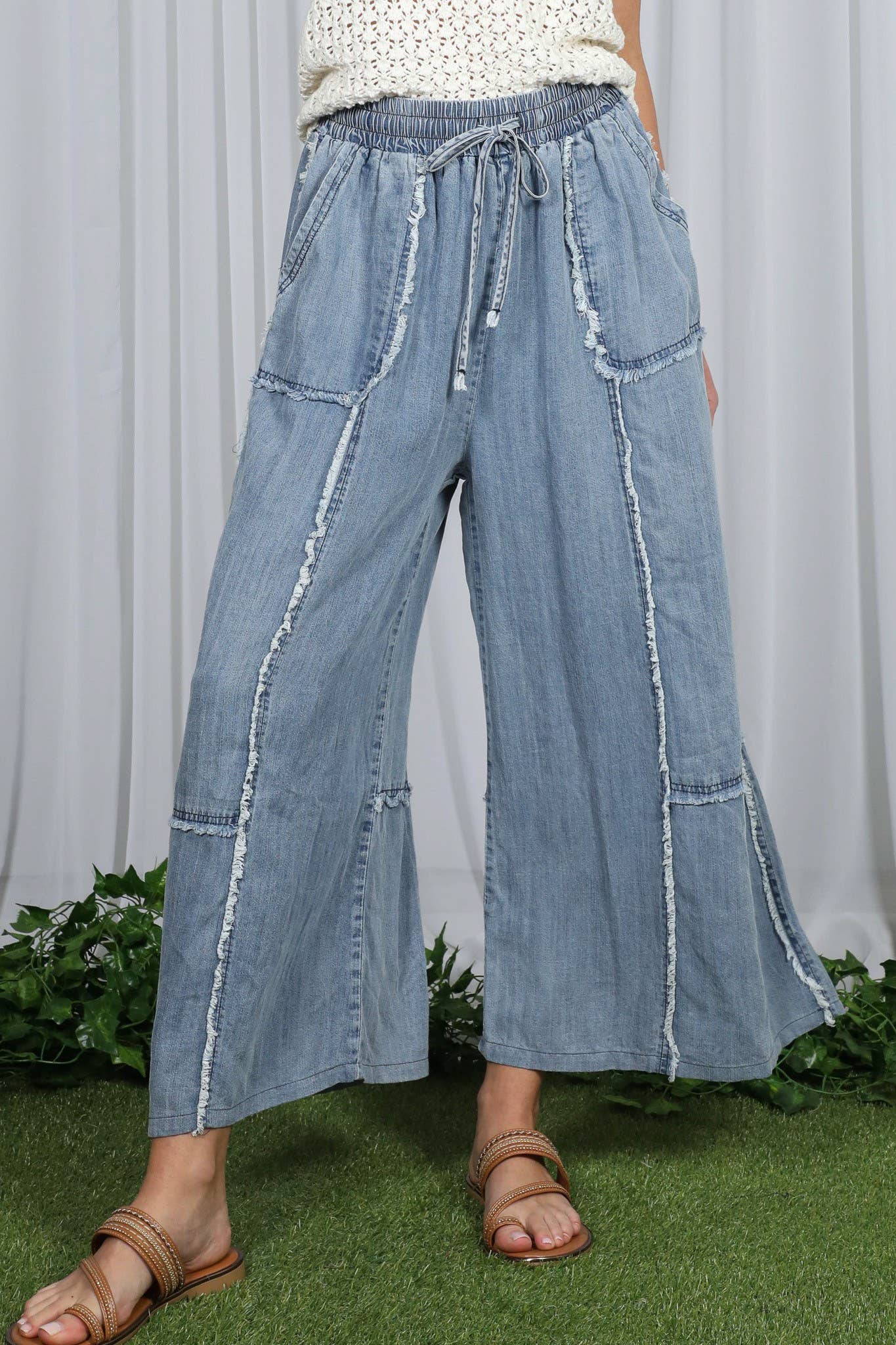 Amber Wide Leg Denim Crop Pants