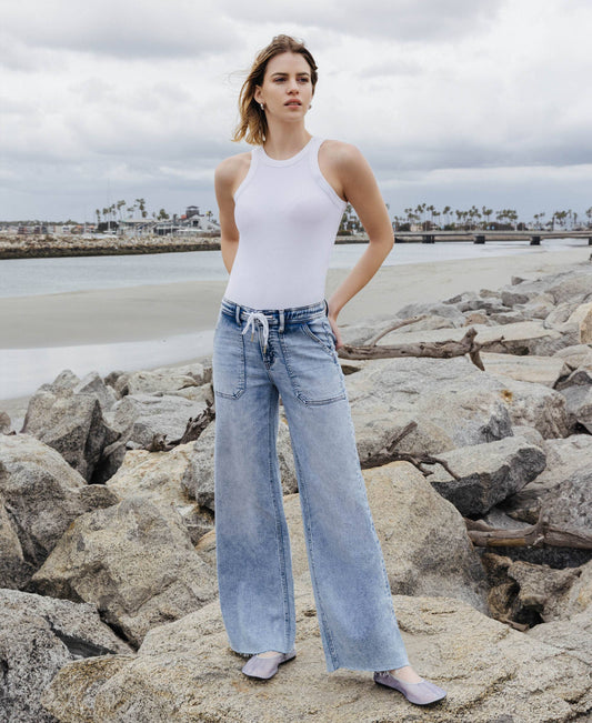 High Rise Drawstring Waistband Wide Leg