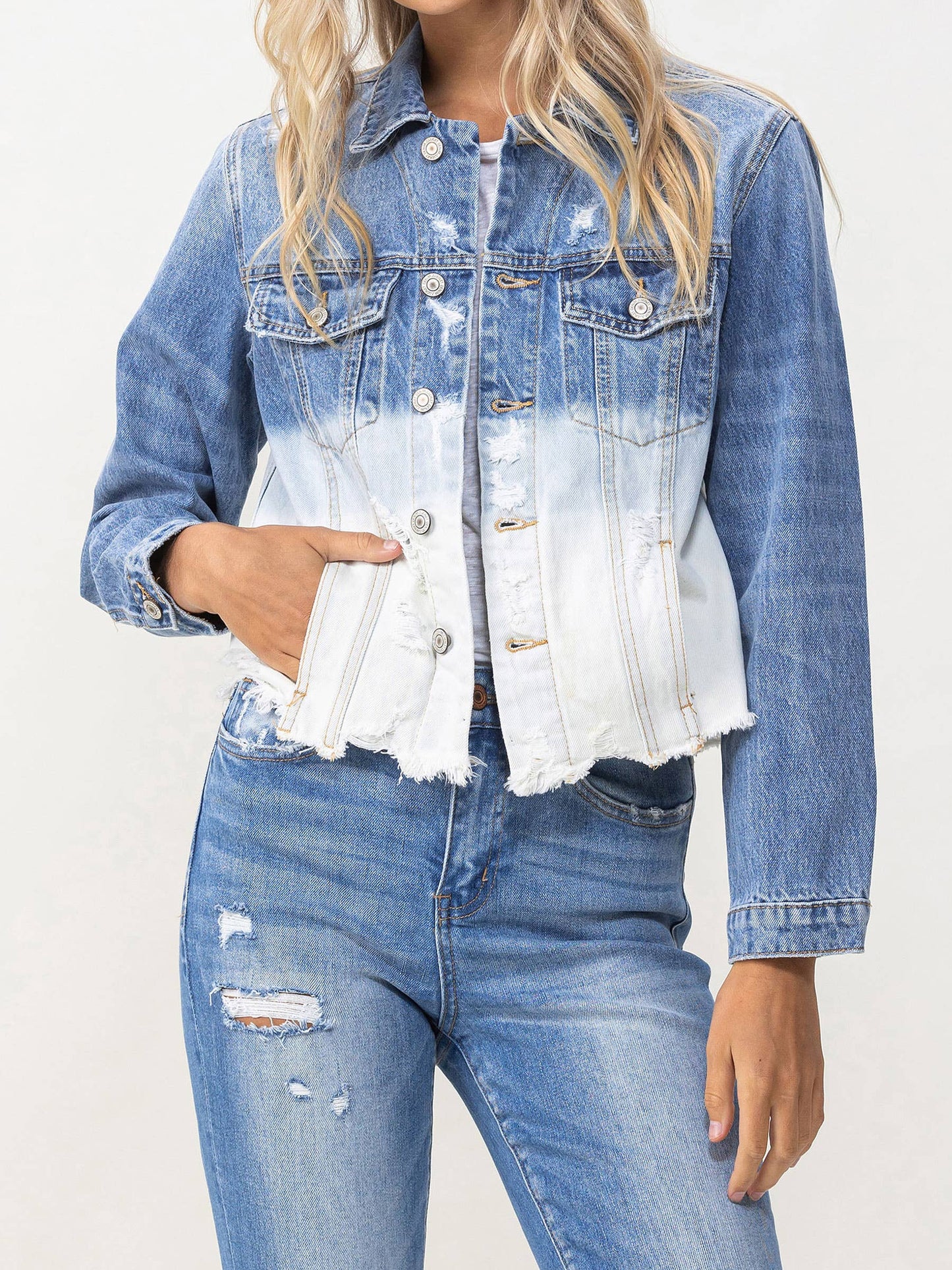 Classic Crop Denim Bleach Detail Jacket