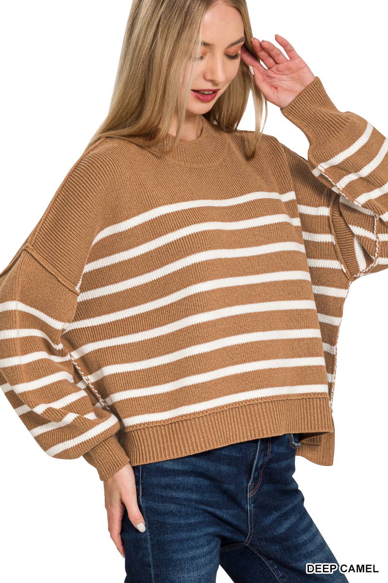 Exposed Seam Striped Sweater