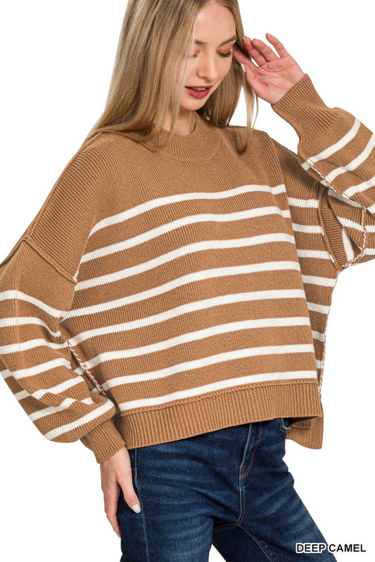 Exposed Seam Striped Sweater
