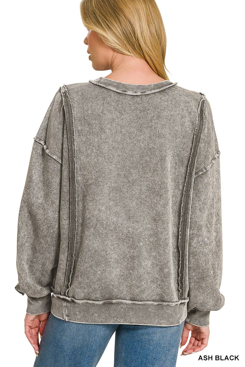 0326 Halo Snow Washed F/Terry Exposed Seam Sweatshirt SI-29633 Zenana