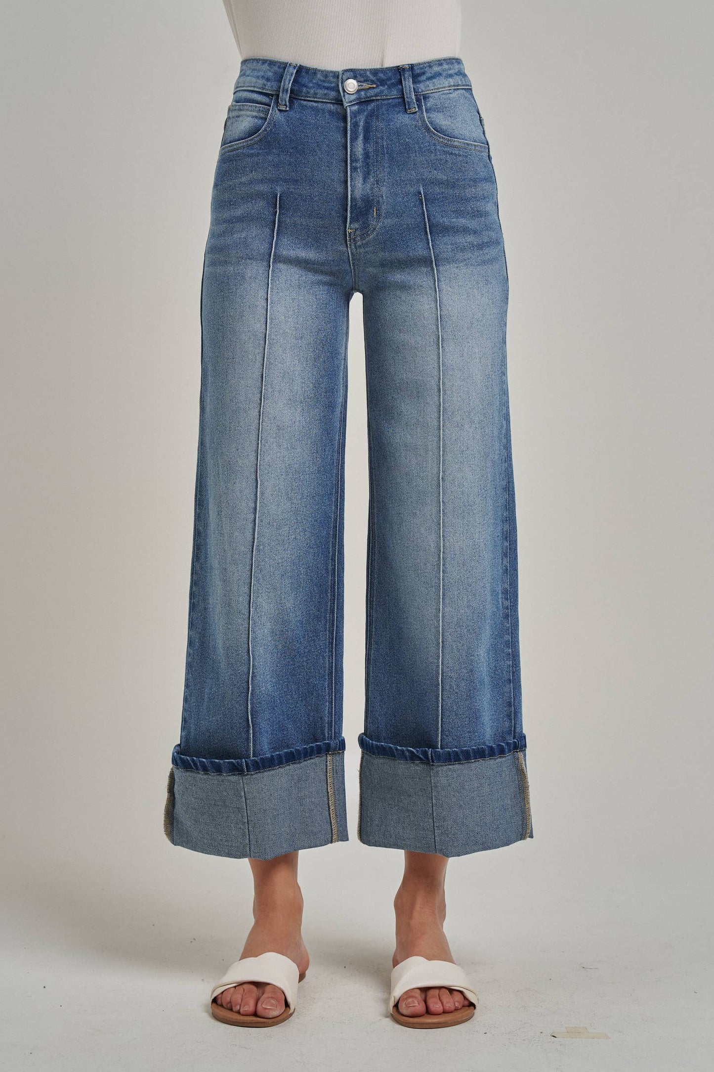 Stretch Denim Wide Leg Jeans