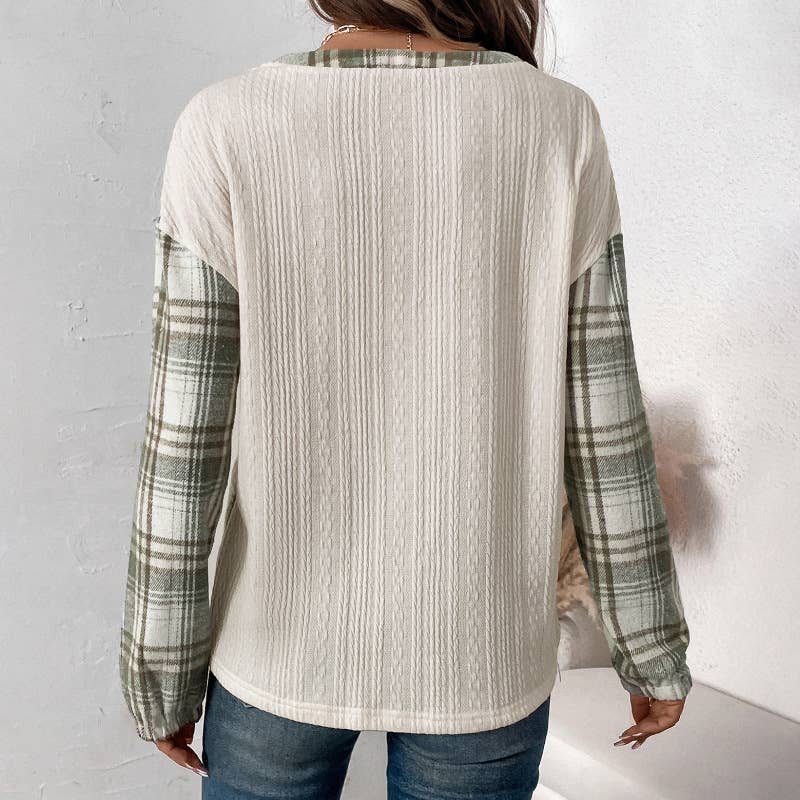 Plaid Henley Style Top
