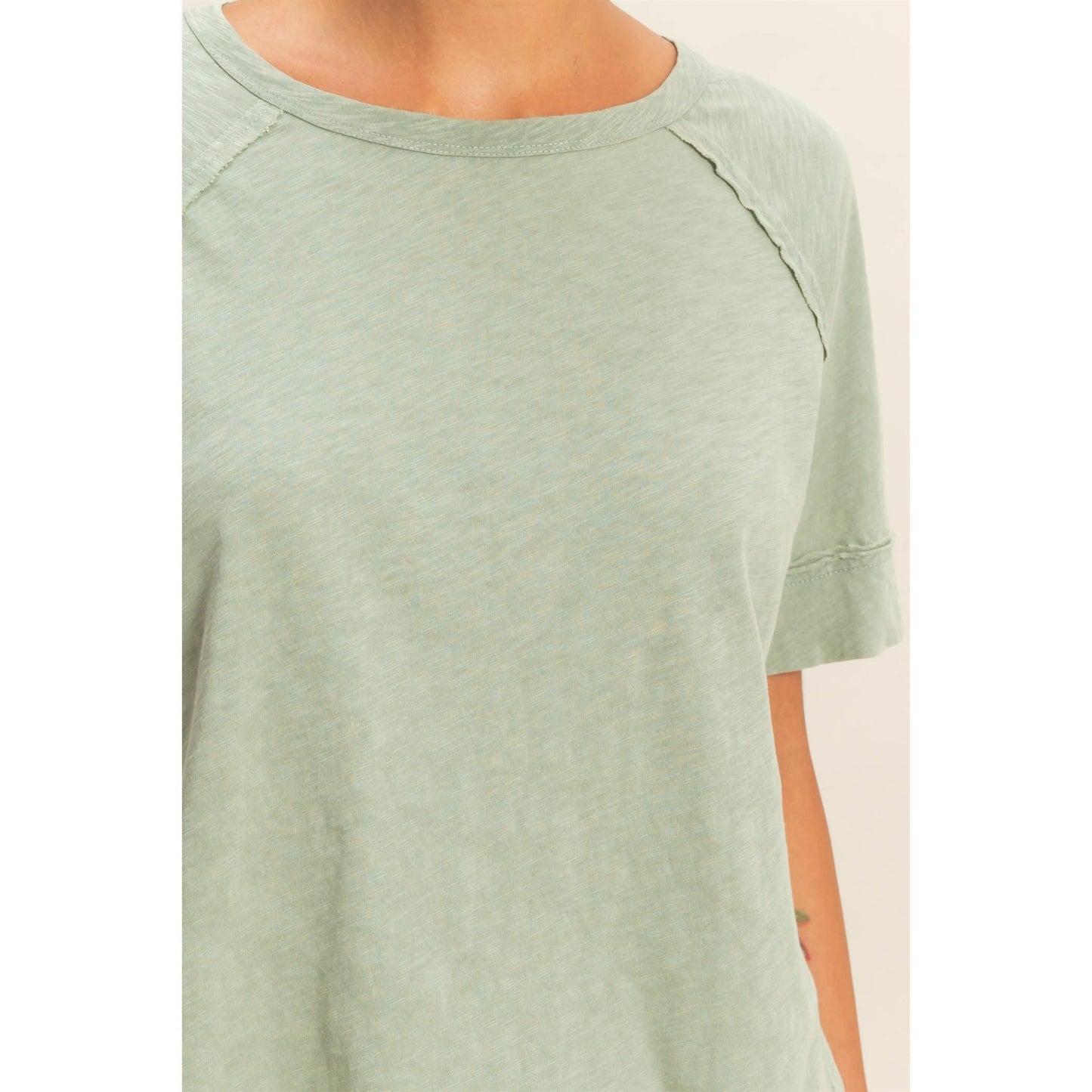 Acid Wash Raw Seam Raglan Short Sleeve Tee