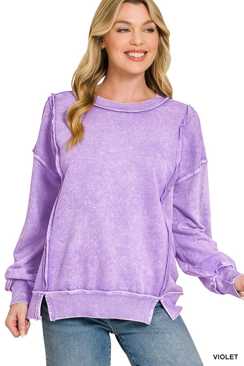 0326 Halo Snow Washed F/Terry Exposed Seam Sweatshirt SI-29633 Zenana