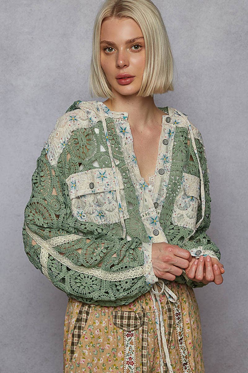 Carrie Crochet Raw Edge Hooded Jacket