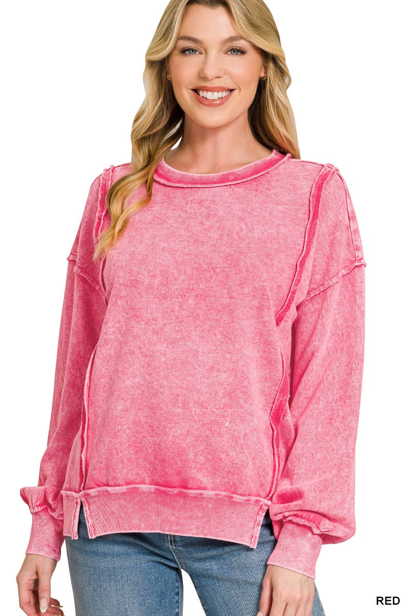 0326 Halo Snow Washed F/Terry Exposed Seam Sweatshirt SI-29633 Zenana