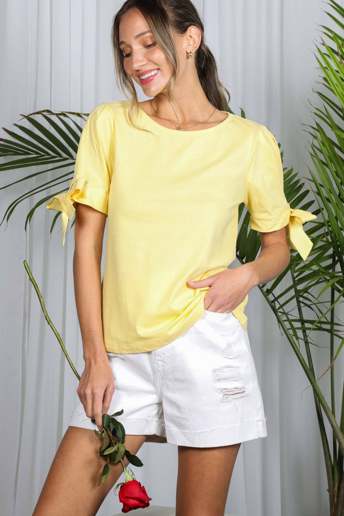 Amy Round Neck Bow Tie Sleeve
