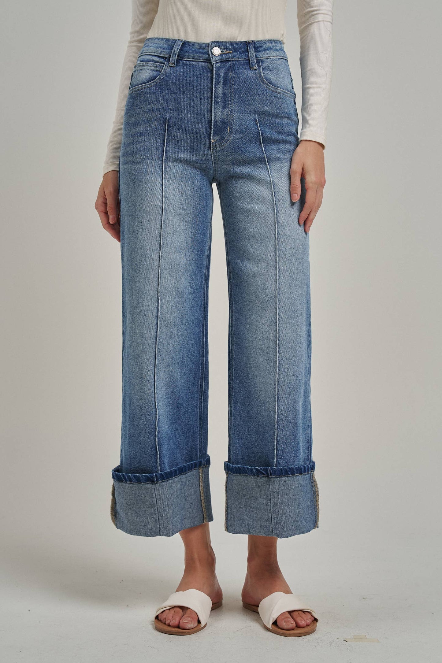 Stretch Denim Wide Leg Jeans
