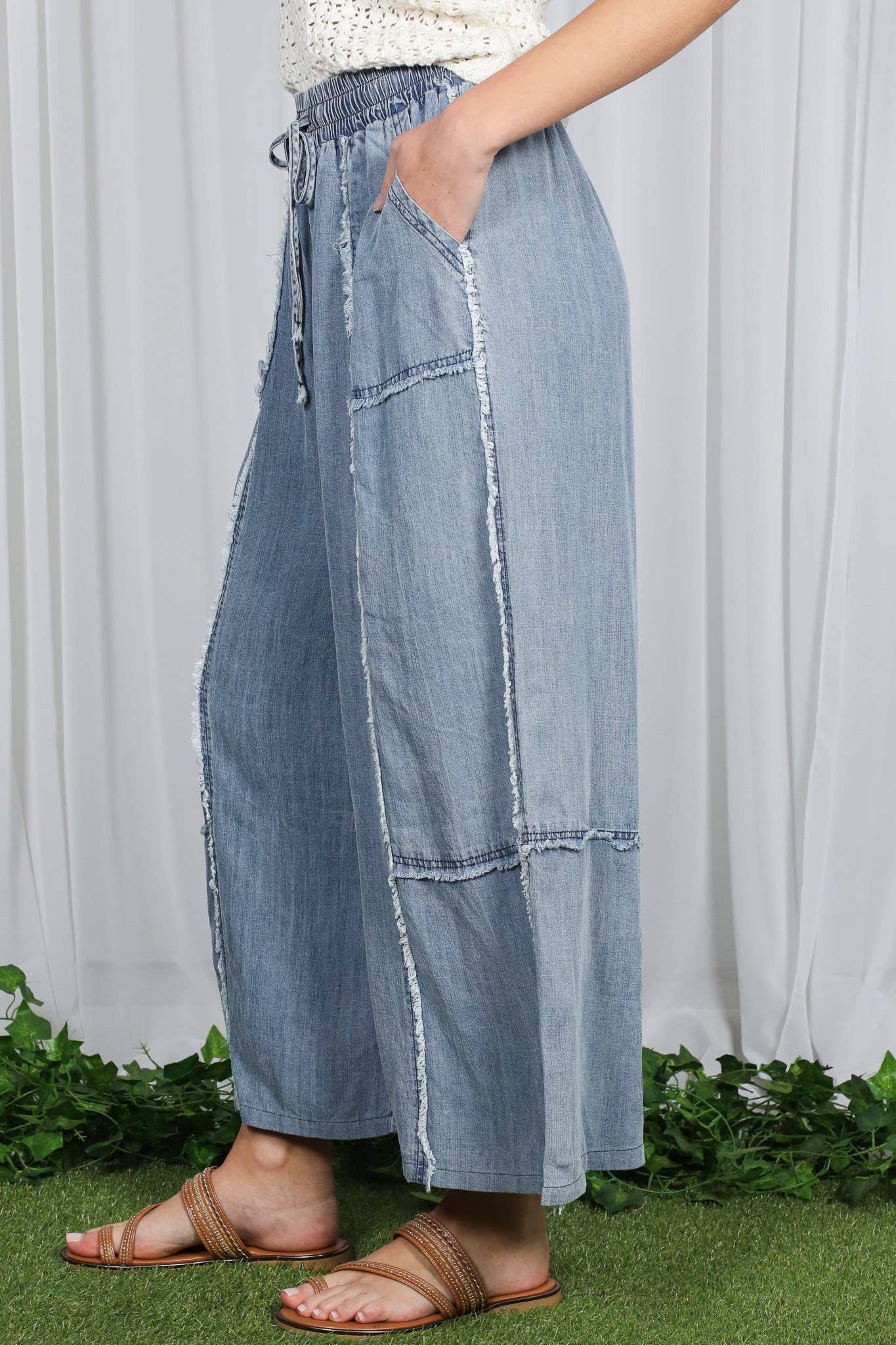 Amber Wide Leg Denim Crop Pants
