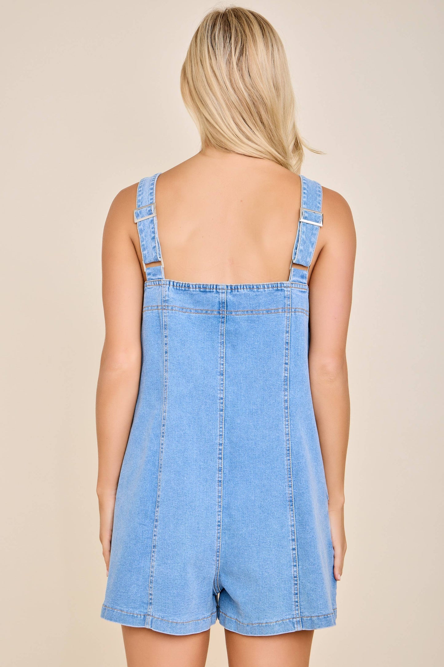 Denim Zip Front Tie Strap Romper