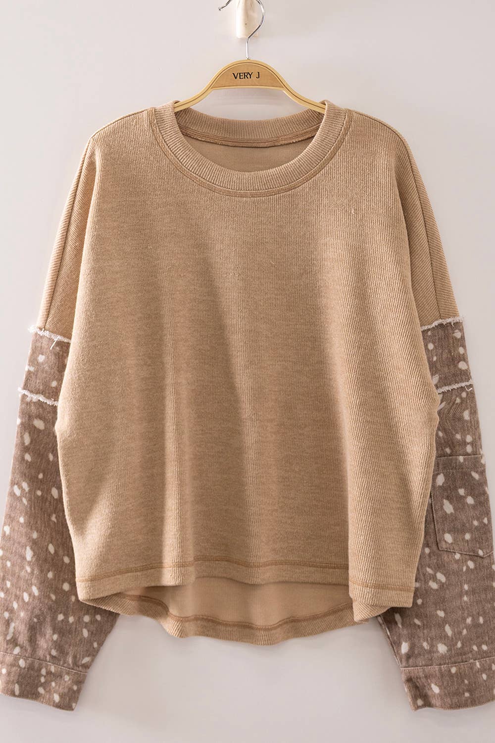 Thermal Denim Print Sleeve Top