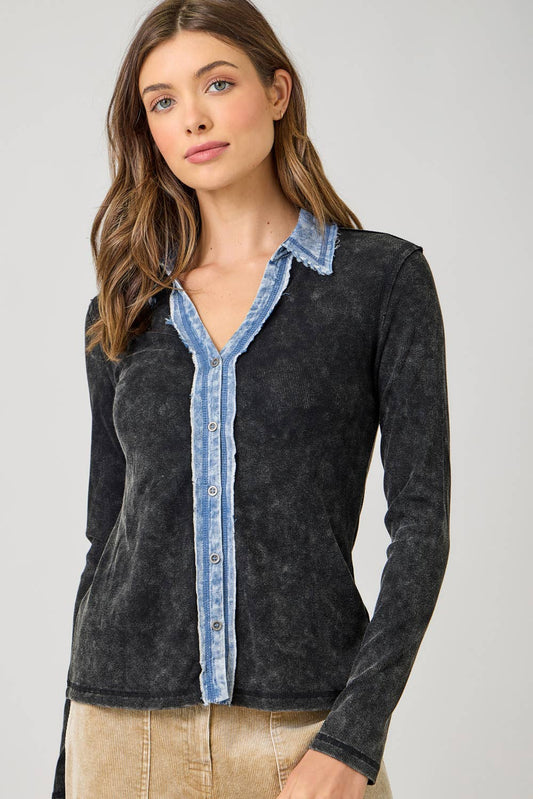 Washed Thermal Button Down Top