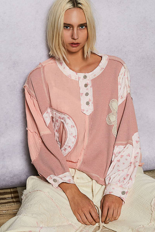 Round Neck Peace Patch Floral Top