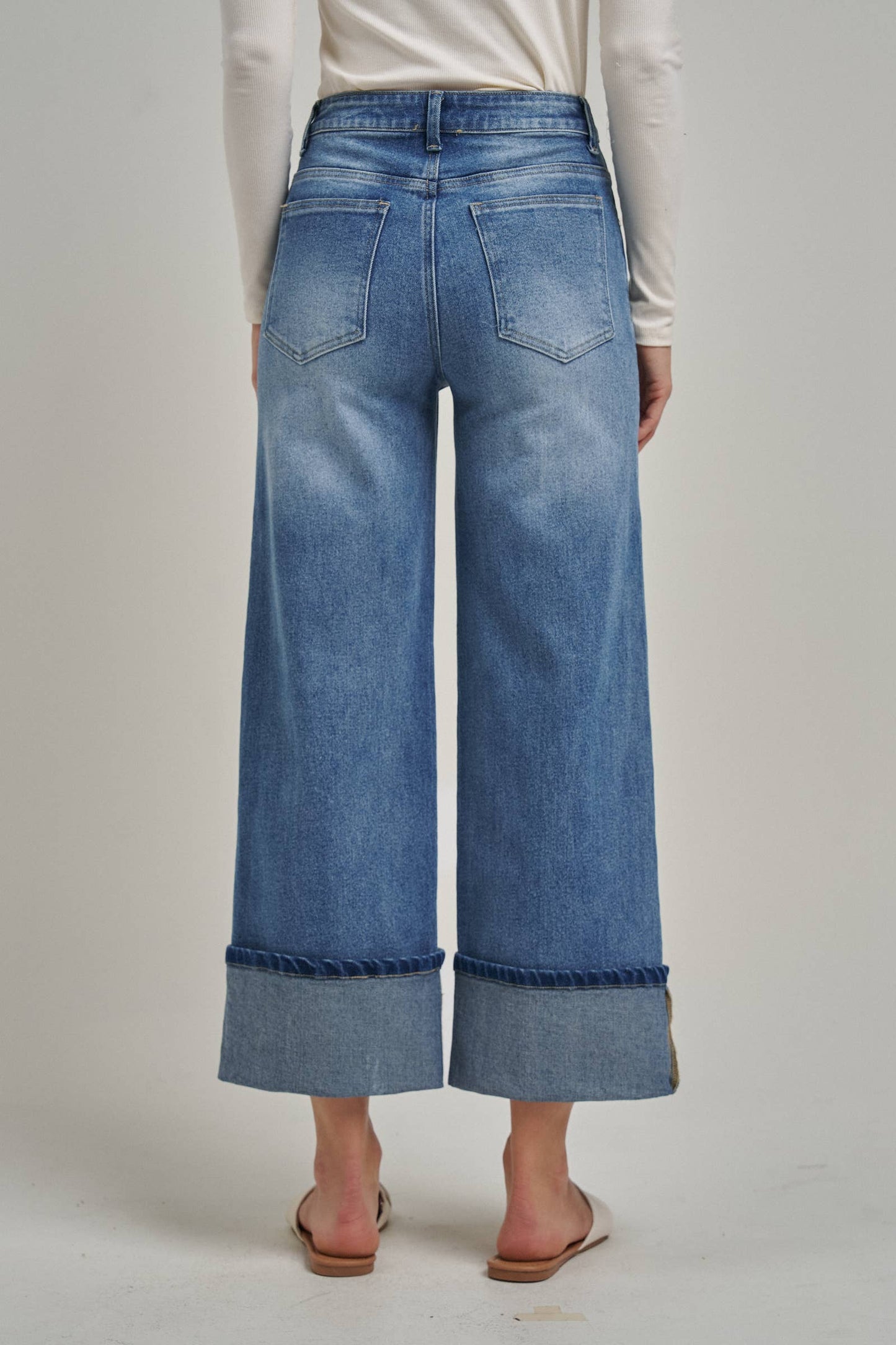 Stretch Denim Wide Leg Jeans
