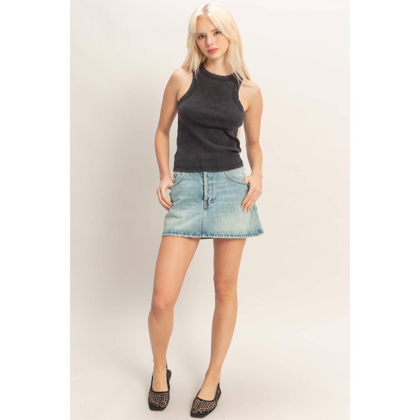 Acid Washed Ribbed Tank Top