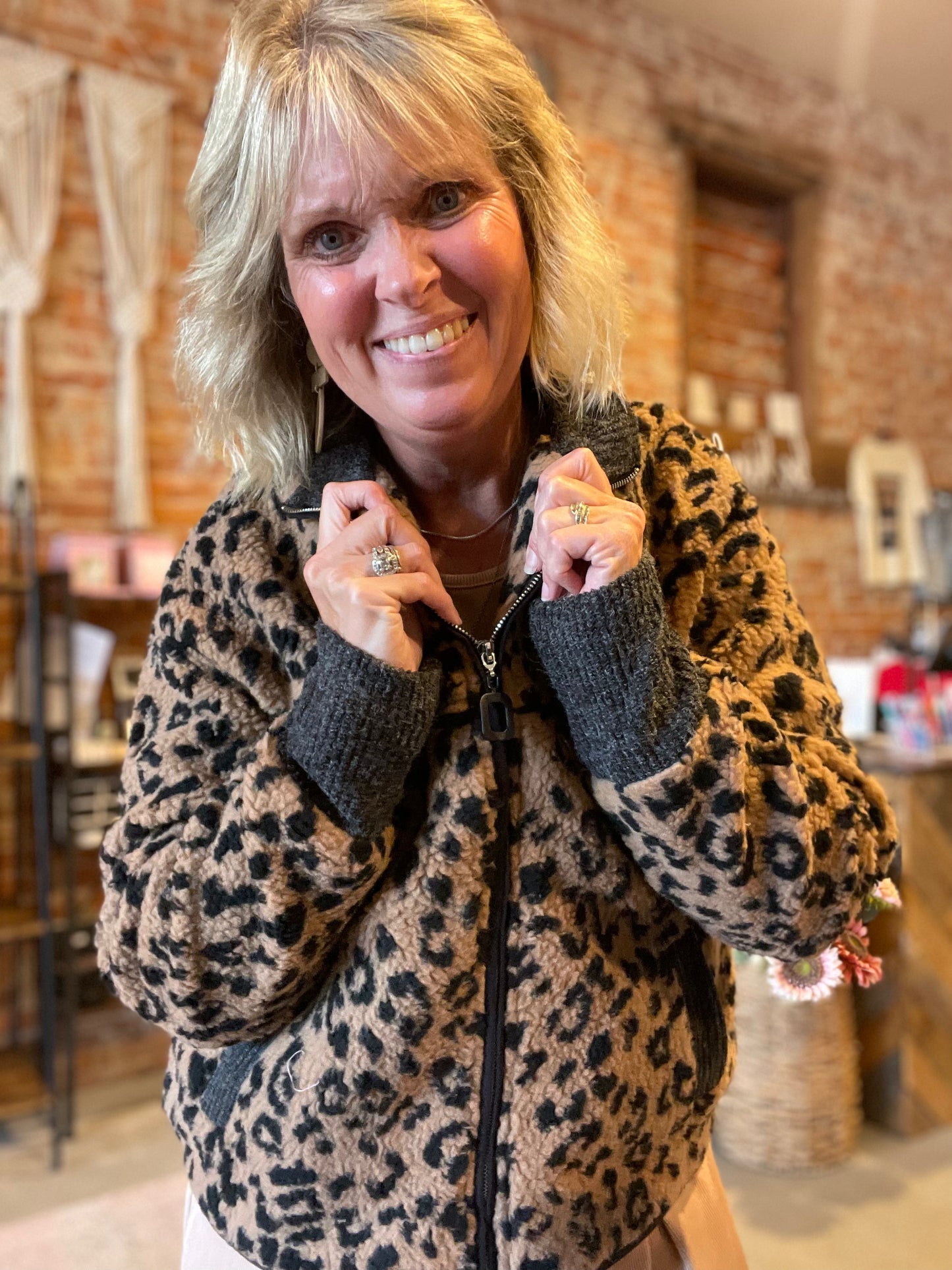 Khaki Leopard Print Zip Up