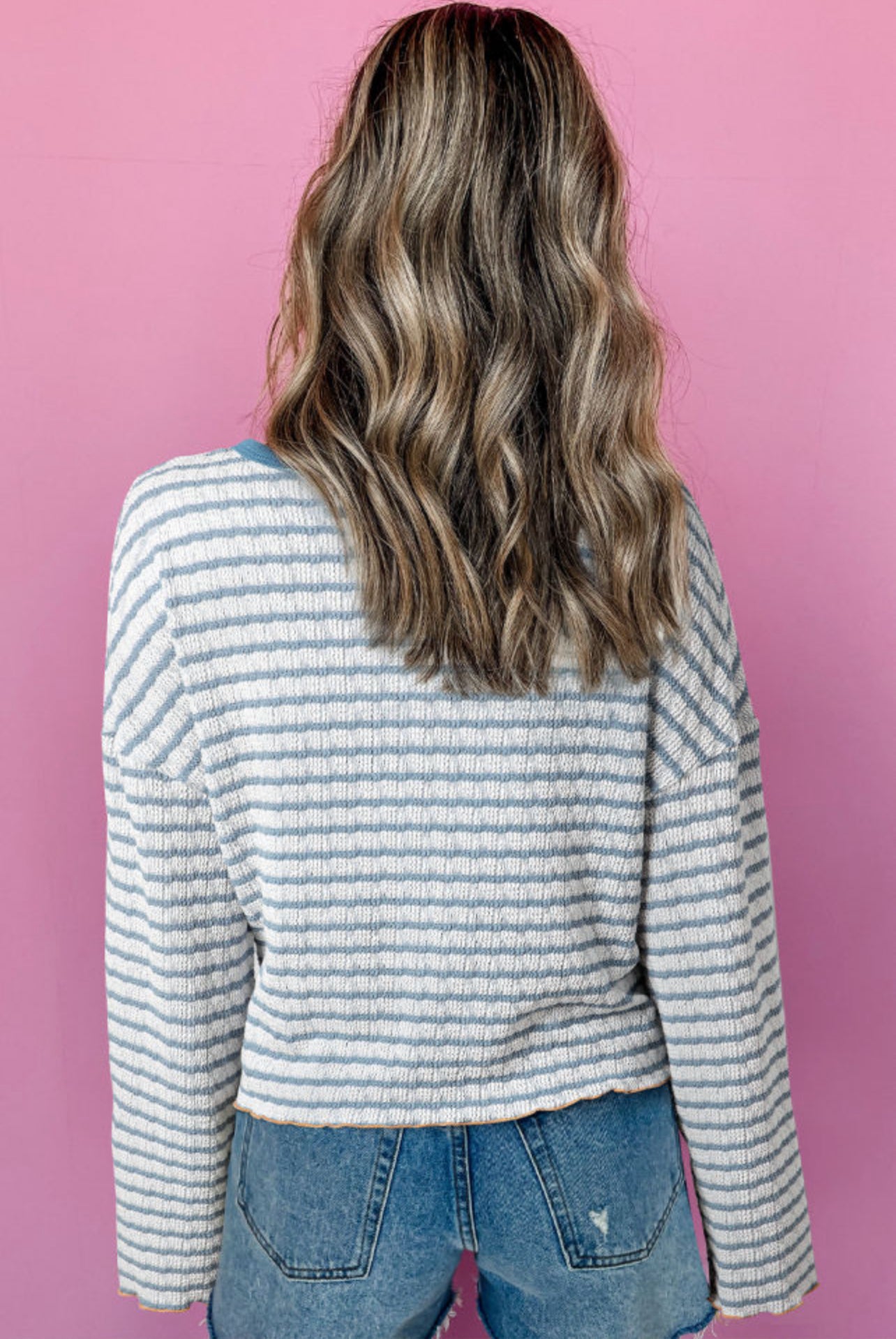 Sky Blue Stripe Textured Top