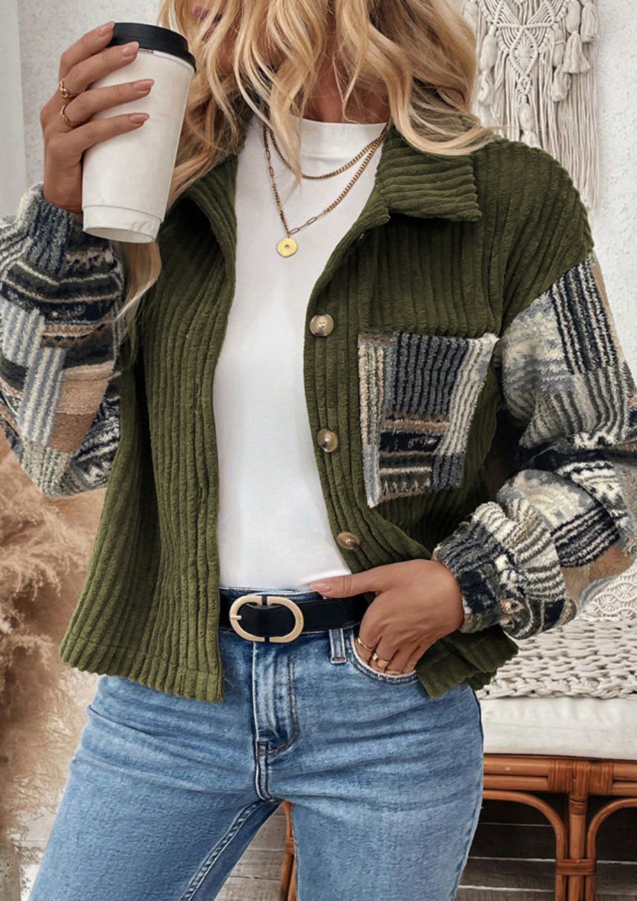 Renee Green Ribbed Plaid Jacket