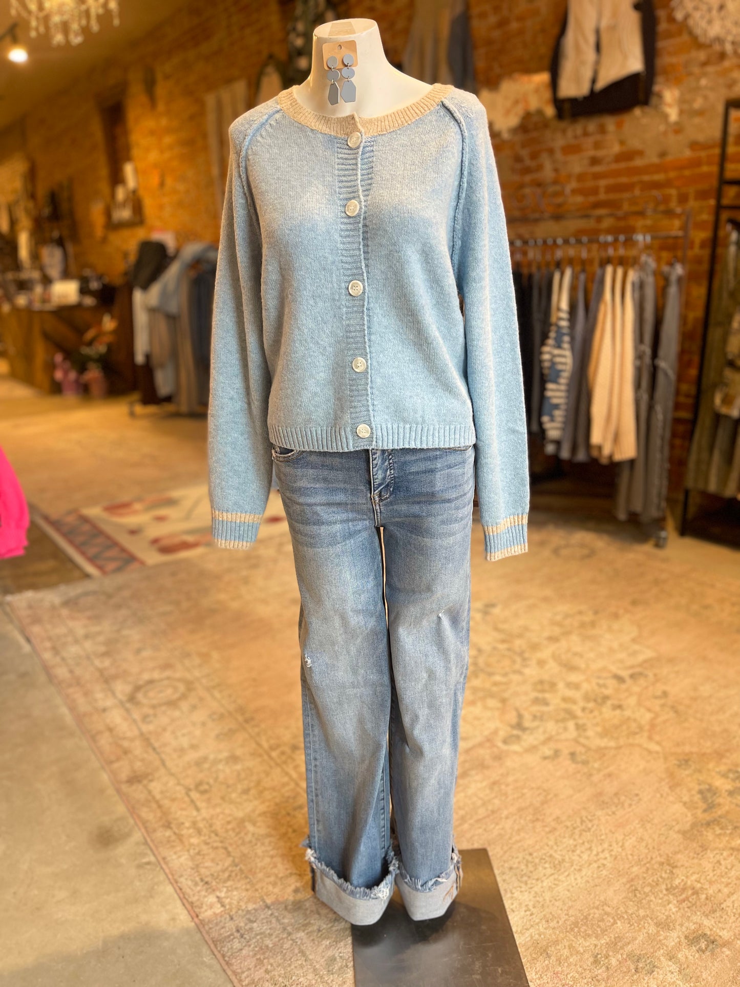 Sky Blue Taupe Detail Sweater