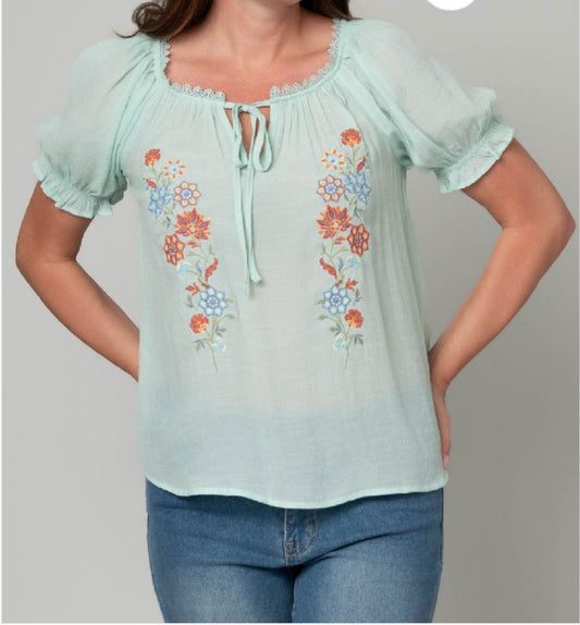 Floral Embroidered Peasant Top